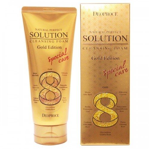 Пінка для вмивання на основі золота і східних трав Deoproce Natural Perfect Solution Cleansing Foam Gold Edition, 170 мл 8809240769843 фото